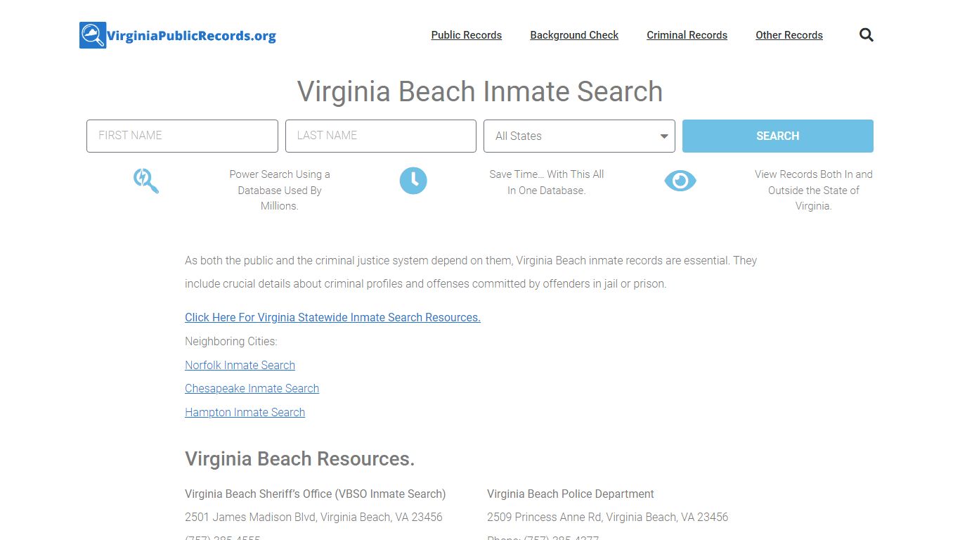 Virginia Beach Inmate Search - VBSO Current & Past Jail Records